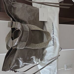 Isabel Marant Wardy Shopper Tote In Pea Green With   Leather And Cloth Straps.